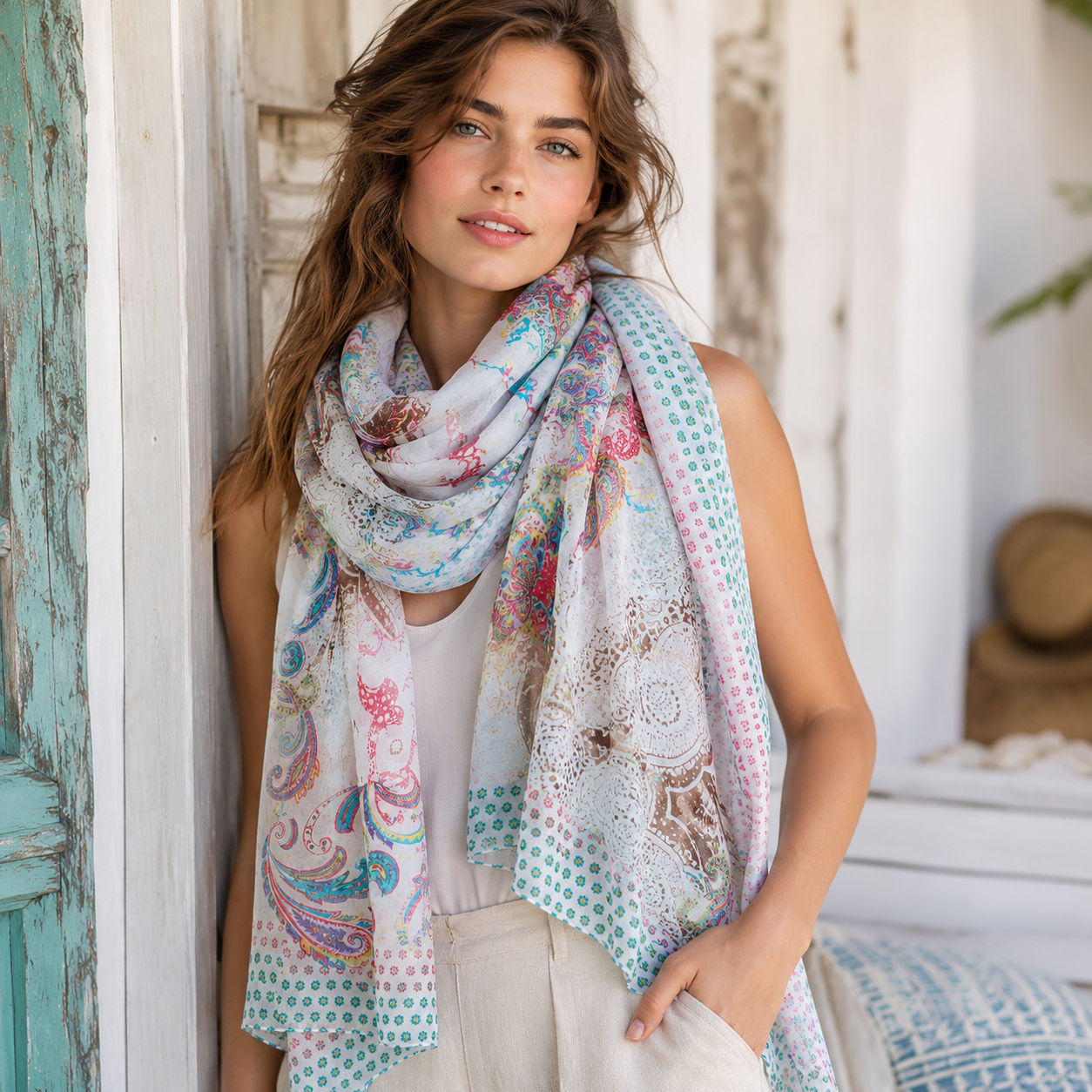 Digital Print Wool Scarf/Shawl 267